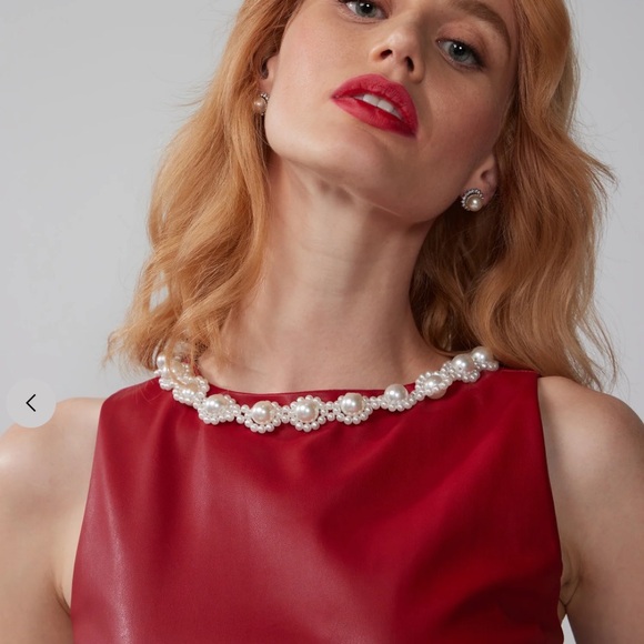 NY&Co Sleeveless Pearl Neck Vegan Leather Mini Dress - Picture 4 of 10